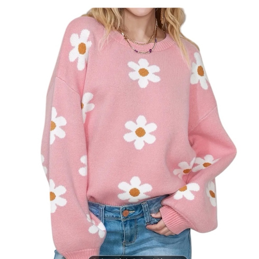 New Elegant Women's Floral Pattern Crew Neck Sweater